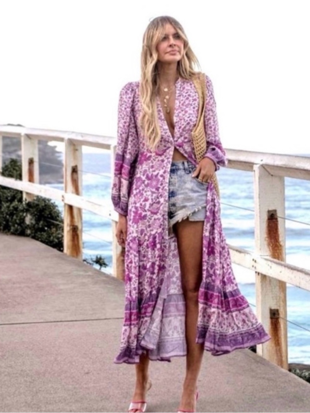 Mossy Button Through Gown